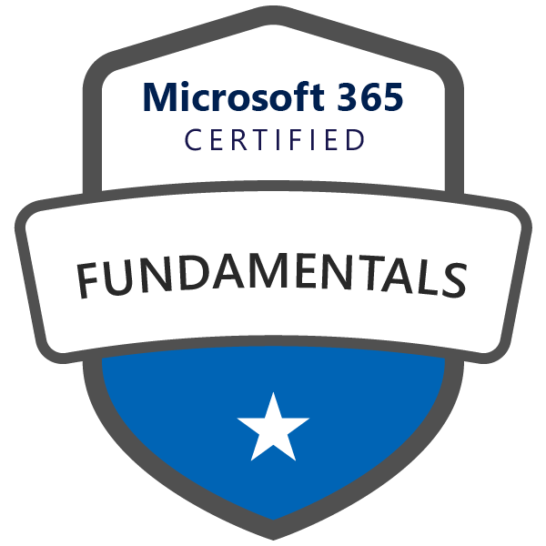 Badge oficial da certificação Microsoft 365 Certified: Fundamentals de Patrick Alexandrino