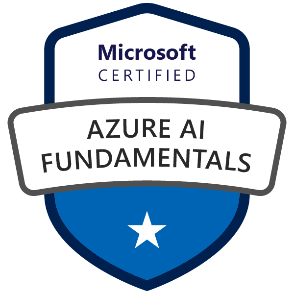 Badge oficial da certificação Microsoft Certified: Azure AI Fundamentals (AI-900) de Patrick Alexandrino